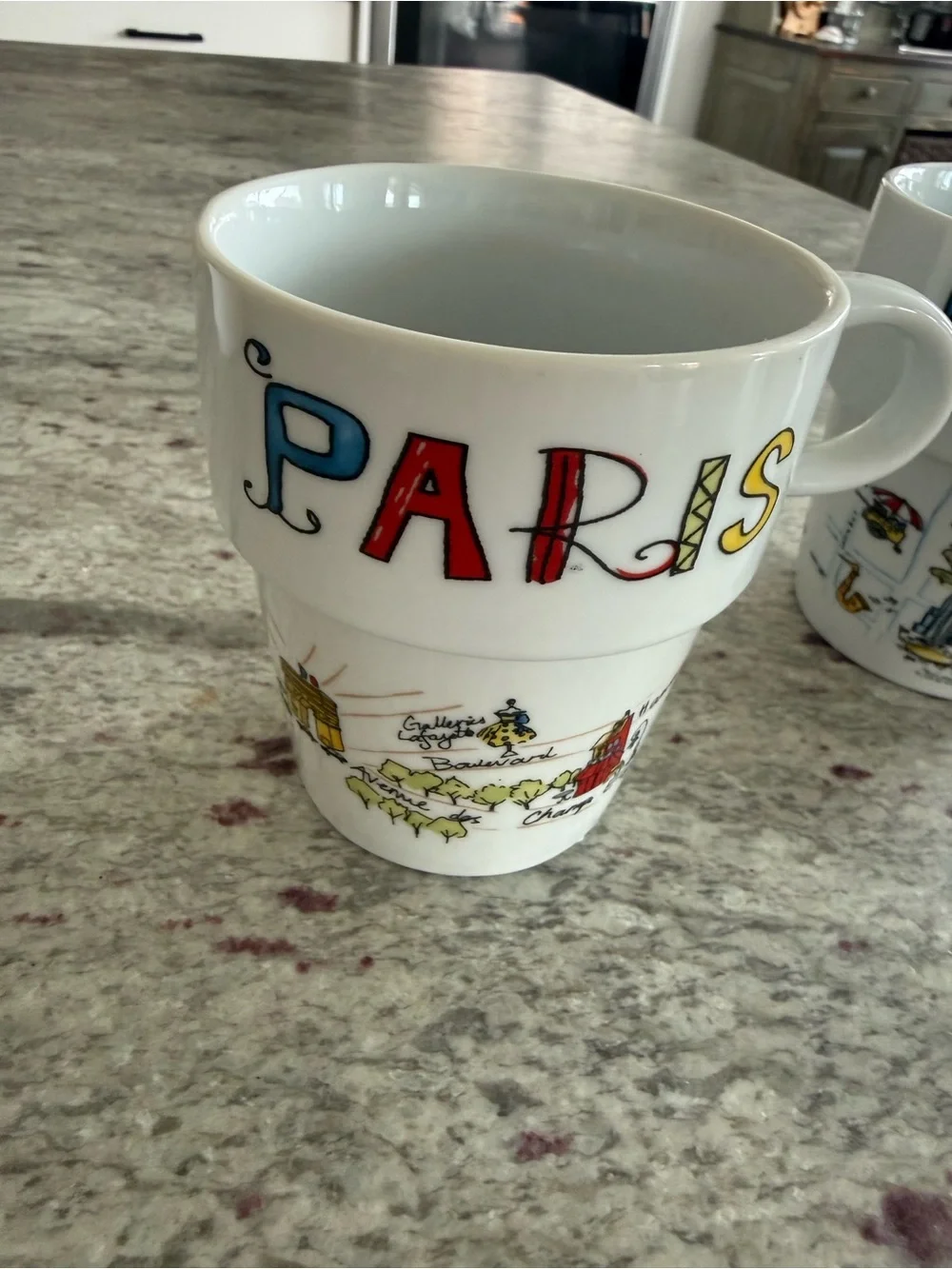 Stackable City Mugs Set - White with Multicolor City Names